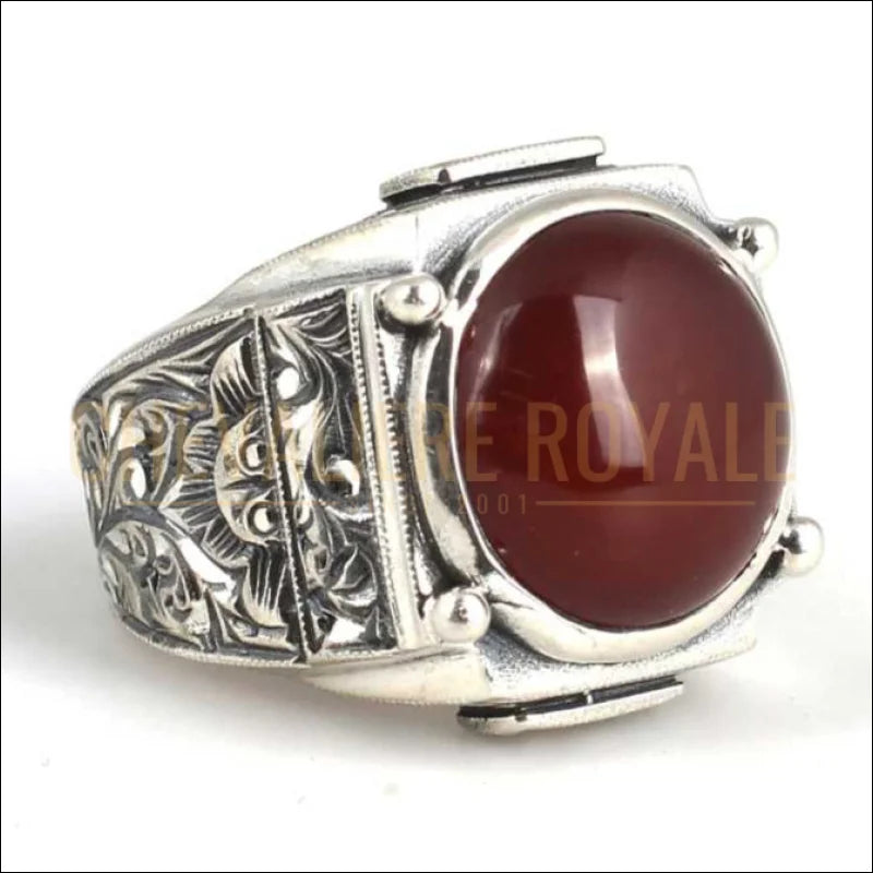 BAGUE-ARGENT-PIERRE-AGATE-ROUGE-CHEVALIERE-ROYALE-545
