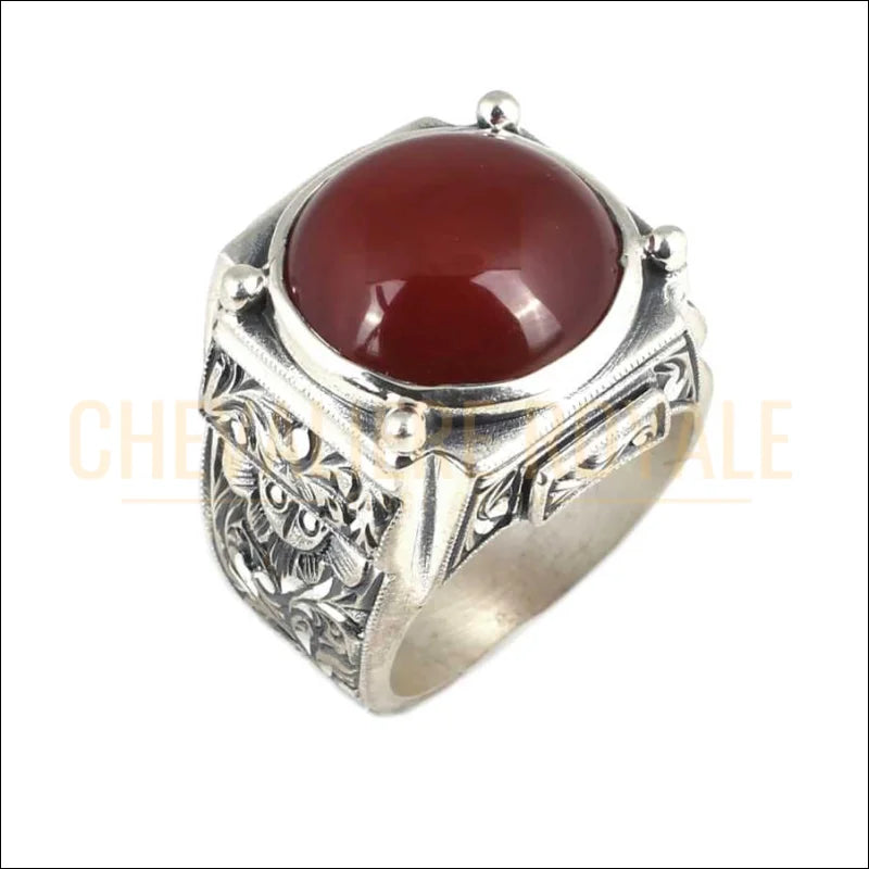 Bijou unique: chevalière homme argent et agate rouge