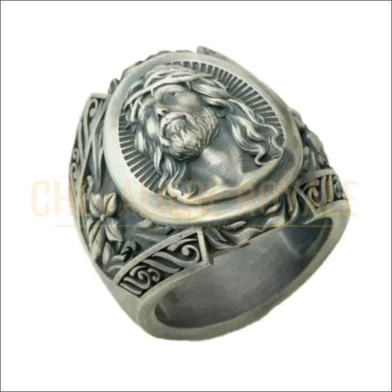 Chevalière Homme  - Visage de Jésus et Détails Croix-Chevaliere ROyale - 254