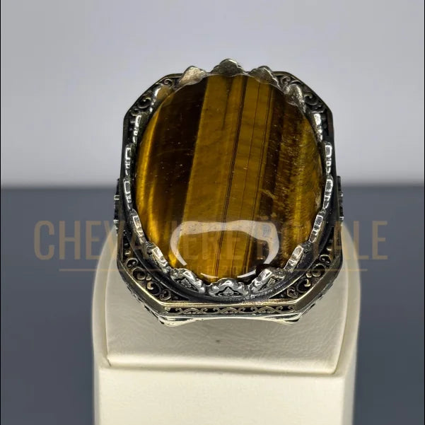 grosse-BAGUE-pierre-oeil-de-tigre-chevaliere-royale