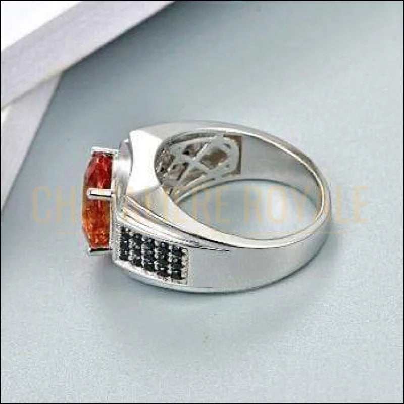 Chevalière Royale bague pour homme en argent central facetté pierre zultanite