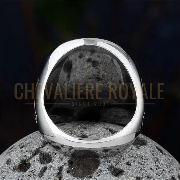 Chevaliere acier avec croix chrétienne et image de Jésus-Chevaliere Royale - 548