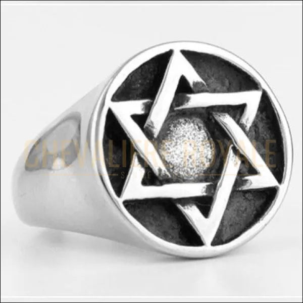 bague Chevalière acier homme judaïsme hexagramme étoile de David