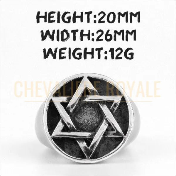 bague Chevalière acier homme judaïsme hexagramme étoile de David 12g