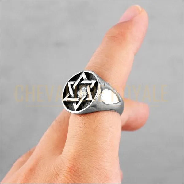 bague Chevalière en acier homme judaïsme hexagramme étoile de David