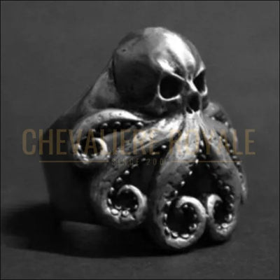 Chevalieres homme acier antique  style biker crâne de poulpe