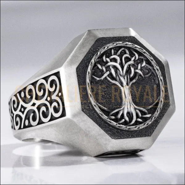 Chevalière  Arbre de Vie : Artisanat d'Argent Unique pour Homme-Chevaliere Royale-