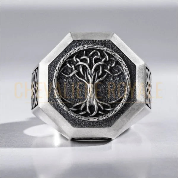 Chevalière  Arbre de Vie : Artisanat d'Argent Unique pour Homme-Chevaliere Royale-1