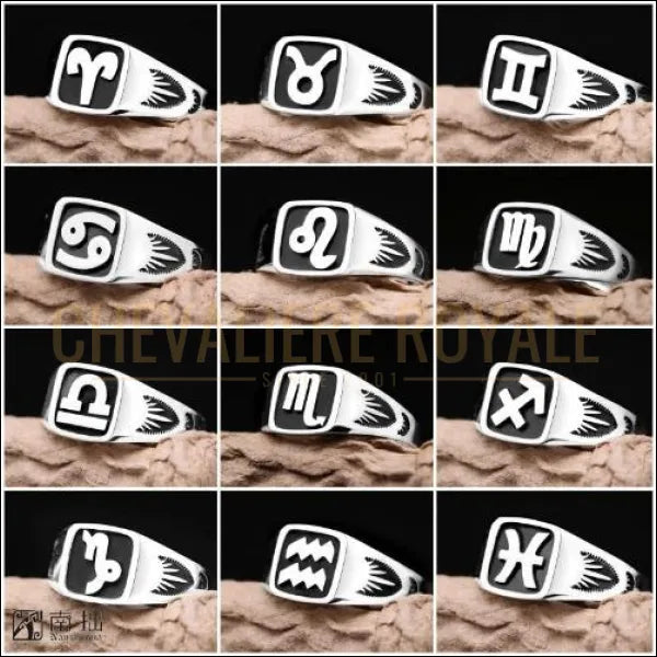 Bague Chevalière argent12 signe du zodiaque pour homme et femme  12 constellations