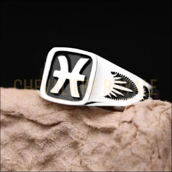 Bague Chevalière argent12 signe du zodiaque pour homme et femme poisson 