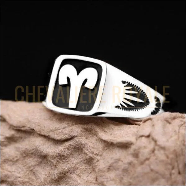 Bague Chevalière argent12 signe du zodiaque belier pour homme et femme