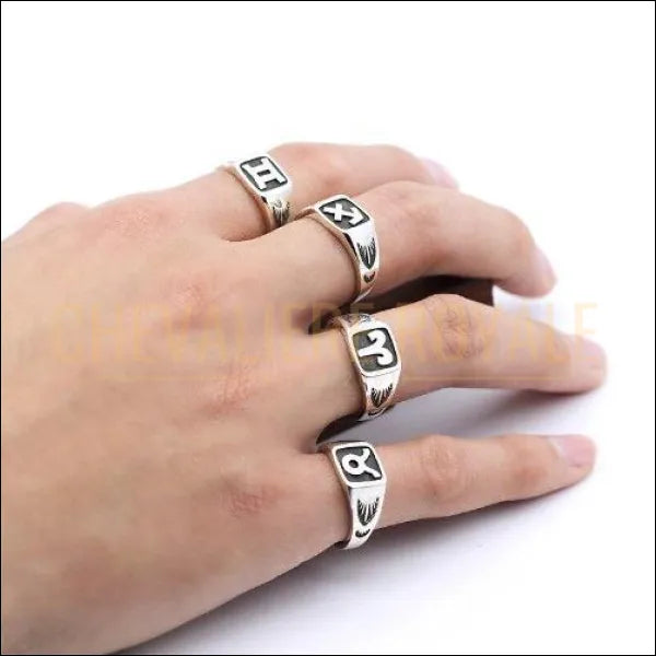 Bague Chevalière argent12 signe du zodiaque pour homme et femme ajustable