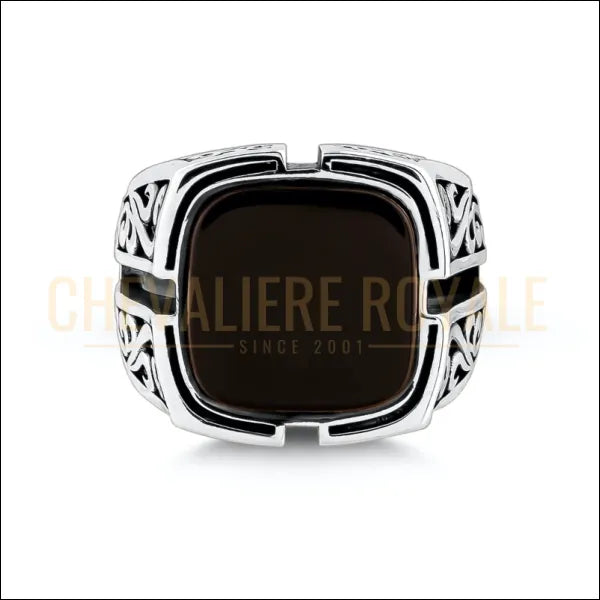 Chevalière Argent : Artisanat Unique, Onyx Noir Mystique-Chevaleire Royale-1