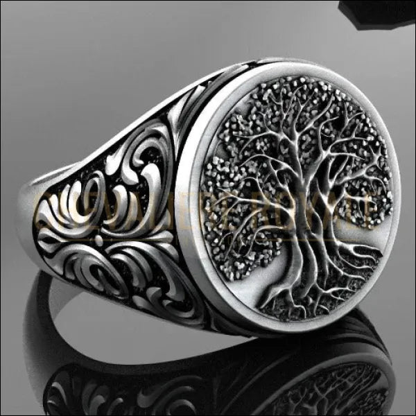 Chevaliere-femme-homme-argent-avec-symbole-de-arbre-de-vie