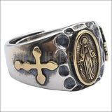Chevalière argent avec l'image de la vierge Marie et de la Croix