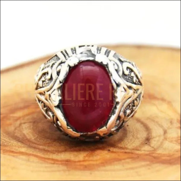 Chevaliere argent pierre agate rouge pour hommes - chevaliere royale 