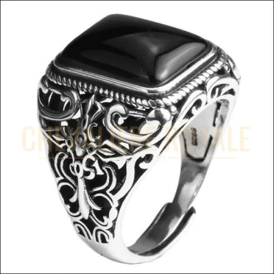 ChevaliEre argent avec pierre onyx noire taille adaptable