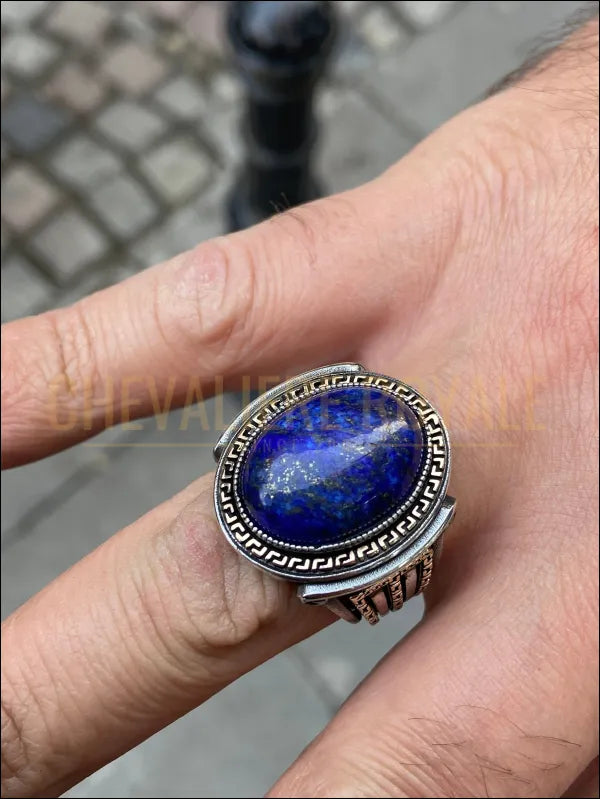 Chevalière argent surface en lapis-lazuli ovale