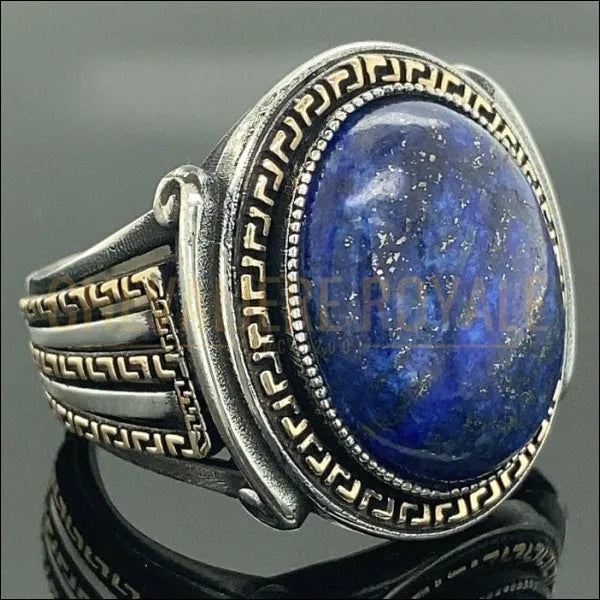 Chevalière argent avec une surface en lapis-lazuli ovale 