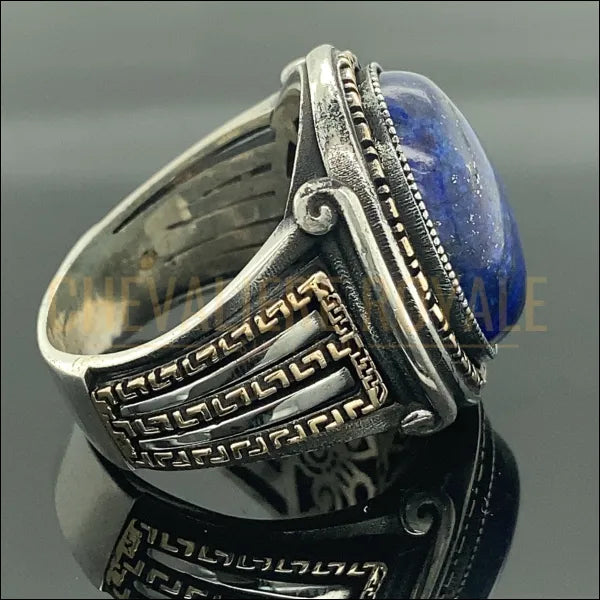 Chevalière argent avec surface lapis-lazuli ovale