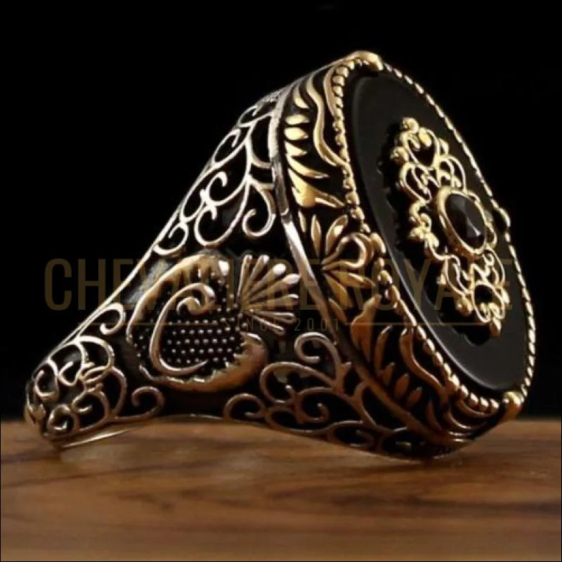 Chevalière En Argent Massif 925 Gravée à La Main, Style Héritage Ottoman Avec Aigue-marine - Haute Joaillerie Turque