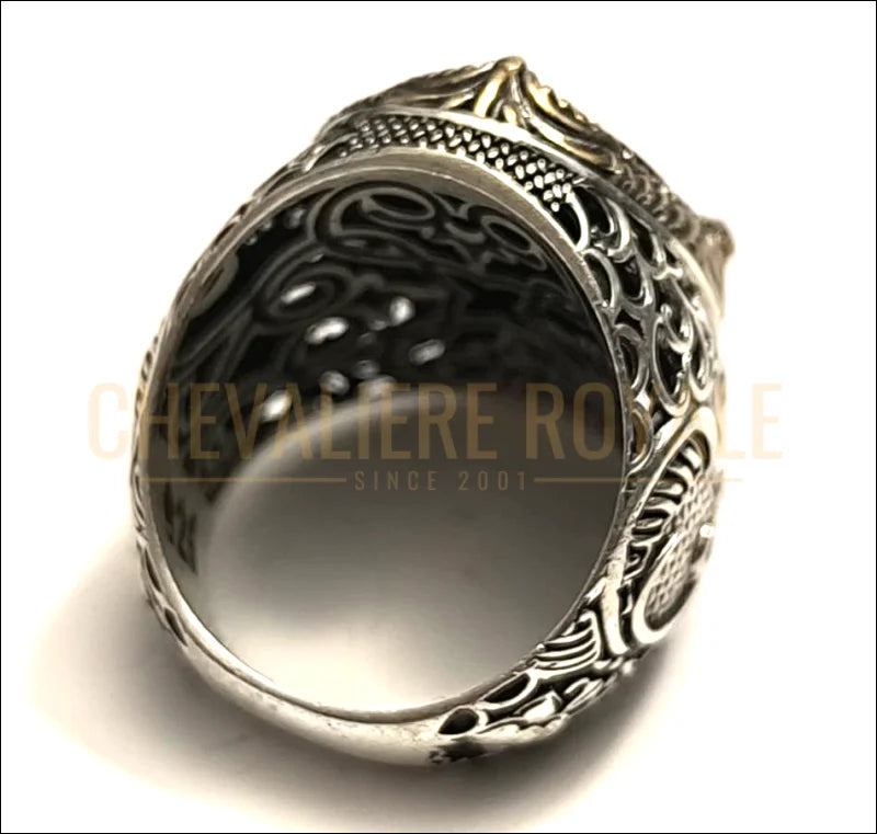 Chevalière argent homme avec la pierre d’onyx et zircon
