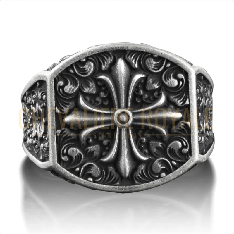 Chevalière Argent Homme avec Motif Fleur de Lis-Chevaliere-Royale-38