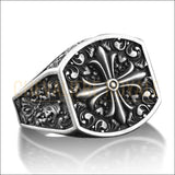 Chevalière Argent Homme avec Motif Fleur de Lis