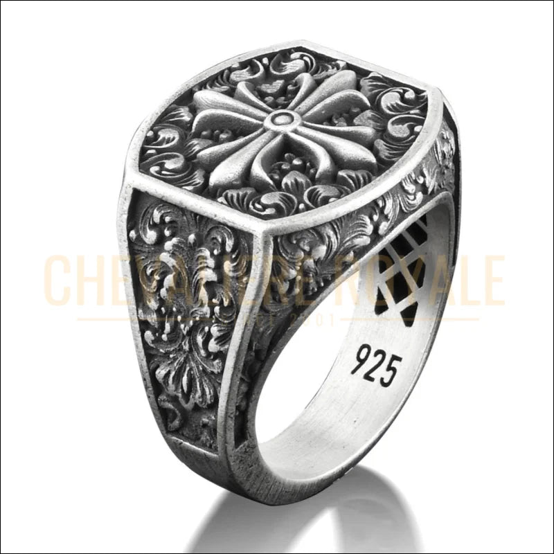 Chevalière Argent Homme avec Motif Fleur de Lis-Chevaliere-Royale-466