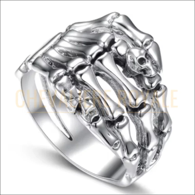 Chevalière argent homme et femme main squelette rétro vintage