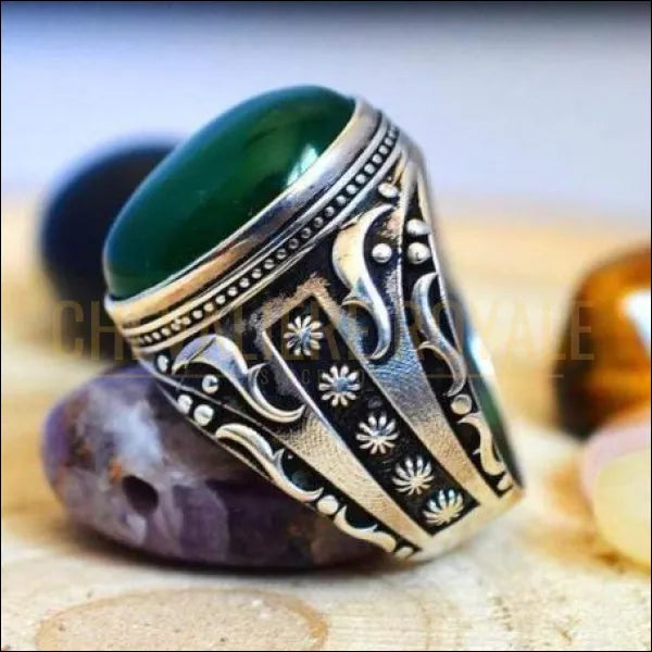 Bague Argent Chevaliere Pierre Verte Bague Chevalière Homme Femme