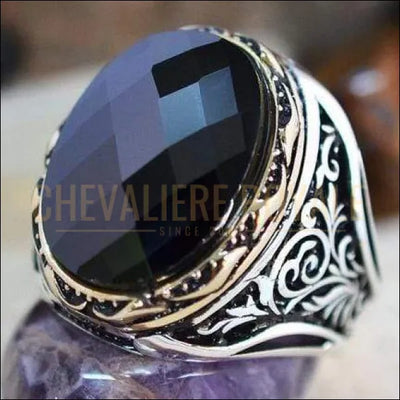 Chevaliere argent homme parfait mélange avec pierre onyx noire - chevaliere Royale