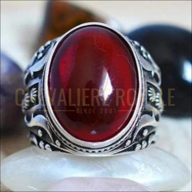 Bague Chevalière Homme Argent Sterling - Agate Rouge Carrée, Pierre Créée En Laboratoire, Fabriqué En Inde