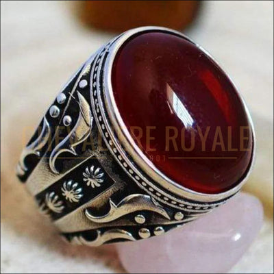 chevaliere argent pour homme pierre rouge