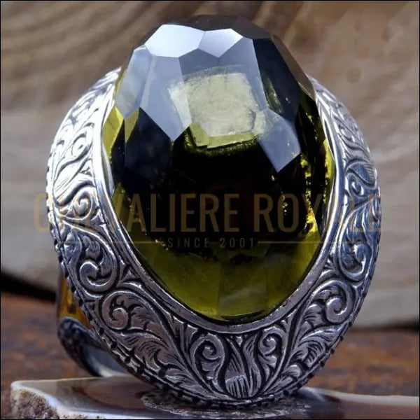 bague chevaliere argent islamique musulman avec pierre jaune 