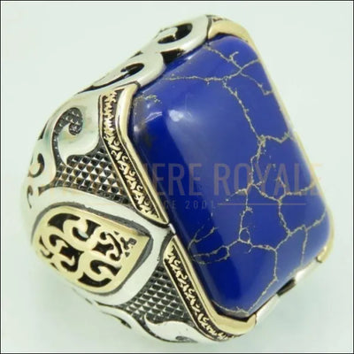 Bague Chevalière argent massif artisanale en pierre de lapis-lazuli