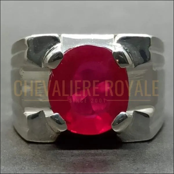 Chevalière Tank Argent Massif 925 - Rubis Et Oxydes - Taille 53 - Poids 9.1g - Style 1940