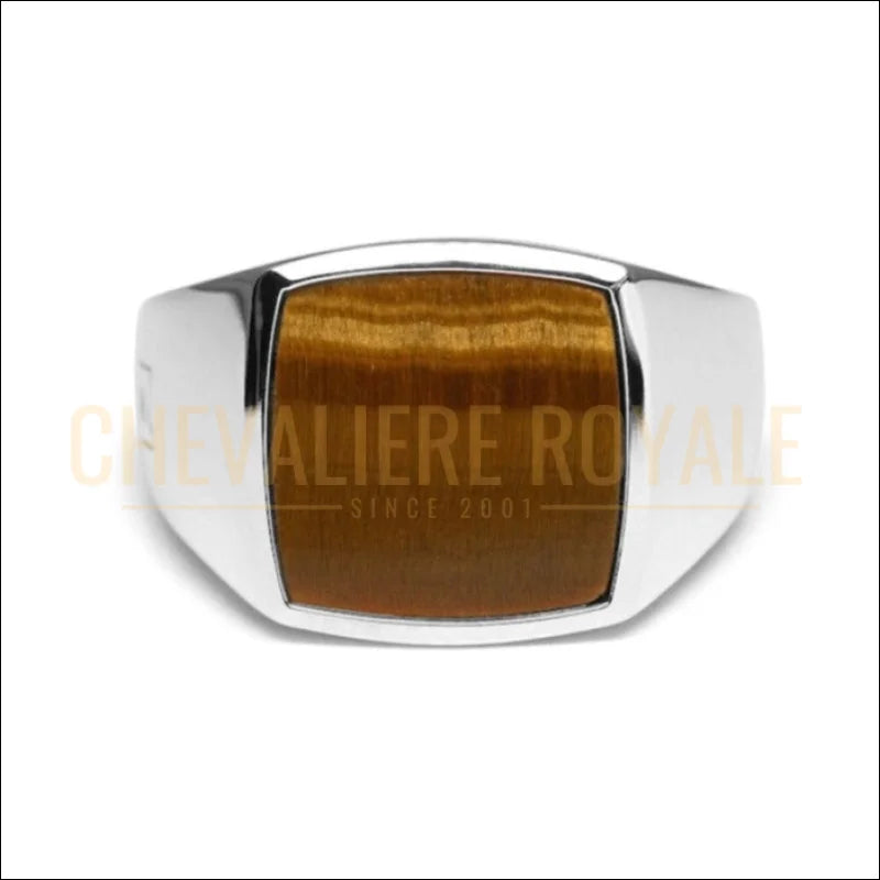 Chevalière Argent Massif avec Œil de Tigre - L'Équilibre au Poignet - Chevaliere Royale - 32