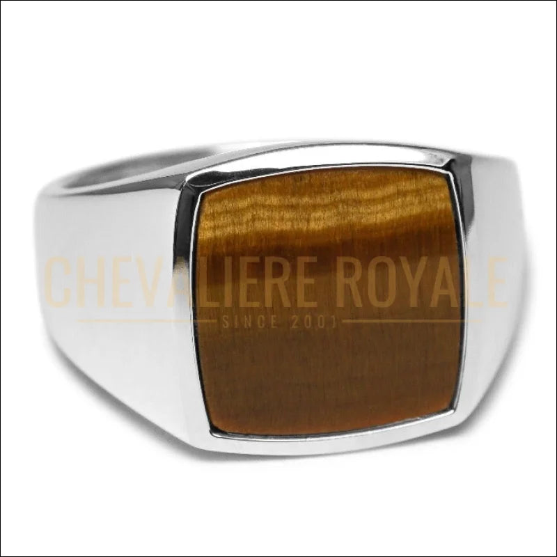 Chevalière Argent Massif avec Œil de Tigre - L'Équilibre au Poignet - Chevaliere Royale - 