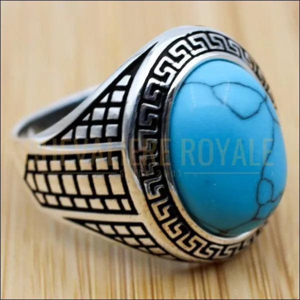 Bague Chevalière argent massif la pierre turquoise brillante ou cireuse