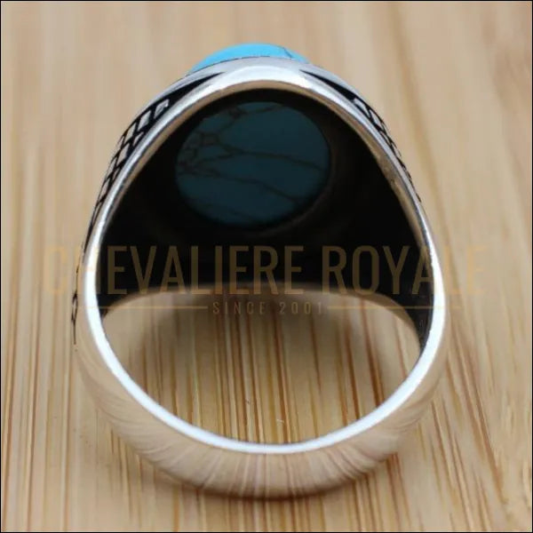 Bague Chevalière argent massif la pierre turquoise brillante pas cher