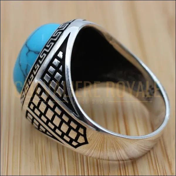 Bague Chevalière argent massif la pierre turquoise brillante ou cireuse pas cher