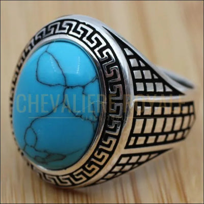 Bague Chevalière argent massif la pierre turquoise  cireuse