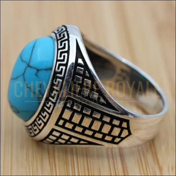 Bague Chevalière argent massif pierre turquoise brillante ou cireuse