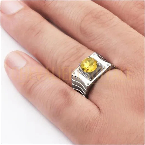 Chevalière argent massif plaqué or avec la citrine et diamants