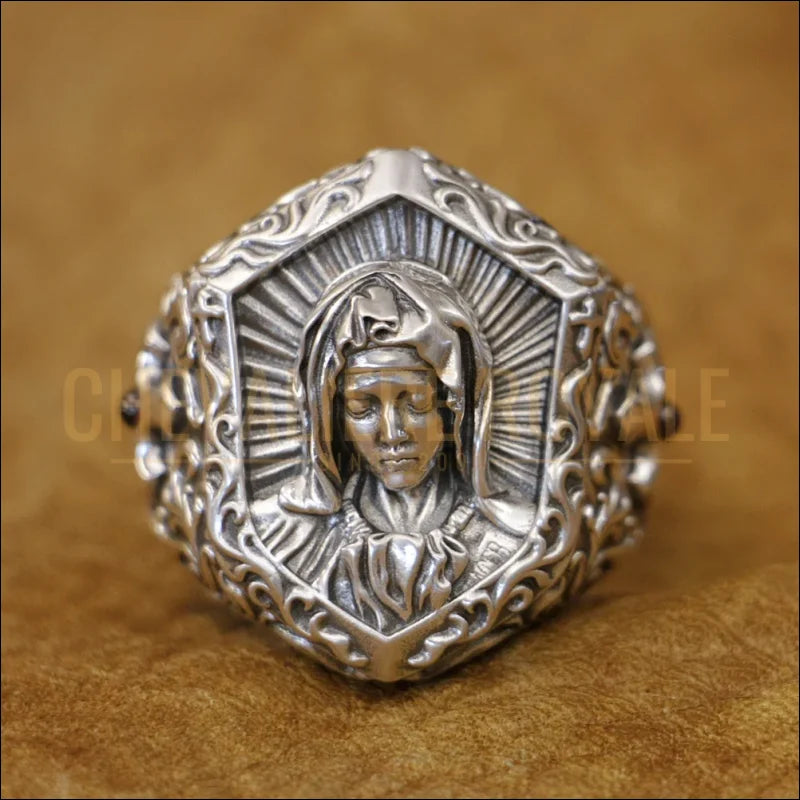 Chevalière Argent Vierge Marie - Bijou Religieux pour Homme-Chevaliere-Royale-31