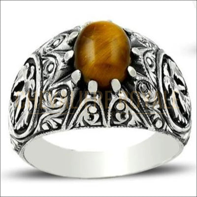 Chevalière artisanale argent pierre oeil de tigre- élégant et stylé
