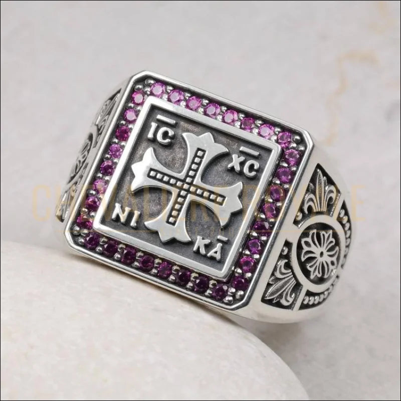 Chevalière artisanale argent IC XC NIKA « Jésus-Christ gagne »