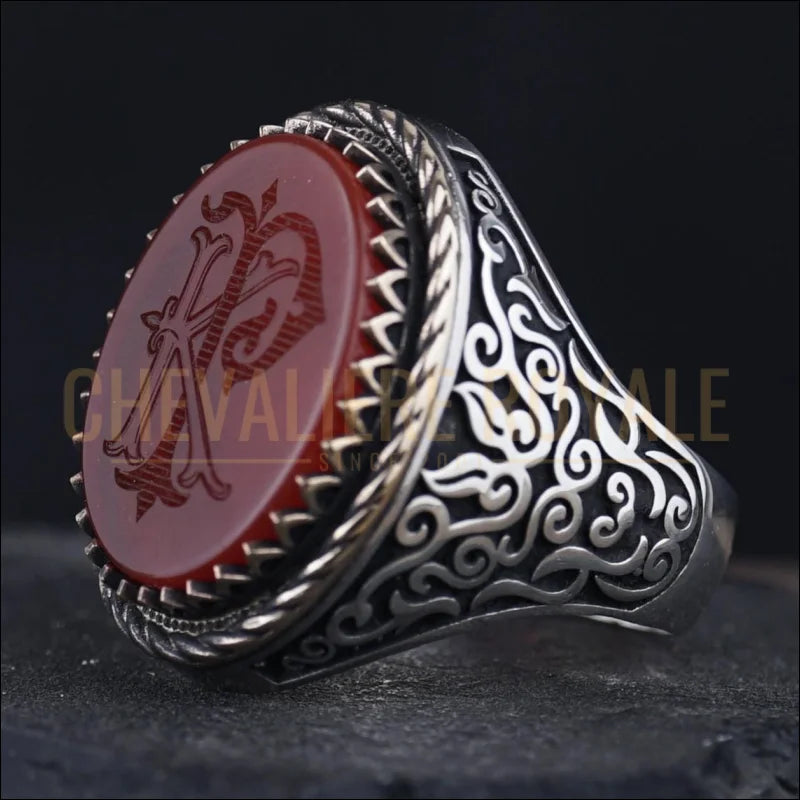 Chevalière-personnalisée-artisanale-argent-massif-avec-gravure-d’initiale-sur-agate-Chevaliere-Royale-97