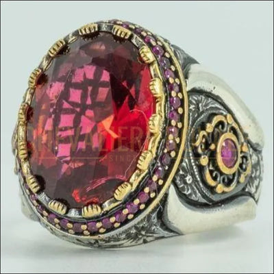 Chevalière royale artisanale hommes en argent pierre grenat la passion